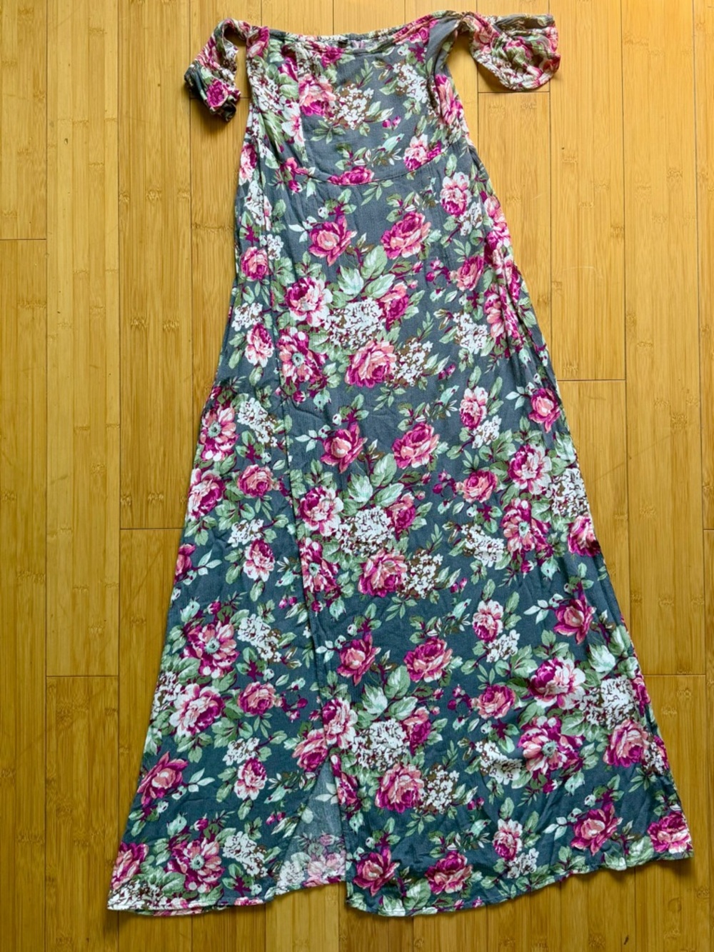 Floral Off-Shoulder Maxi Dress in Pink & Green
